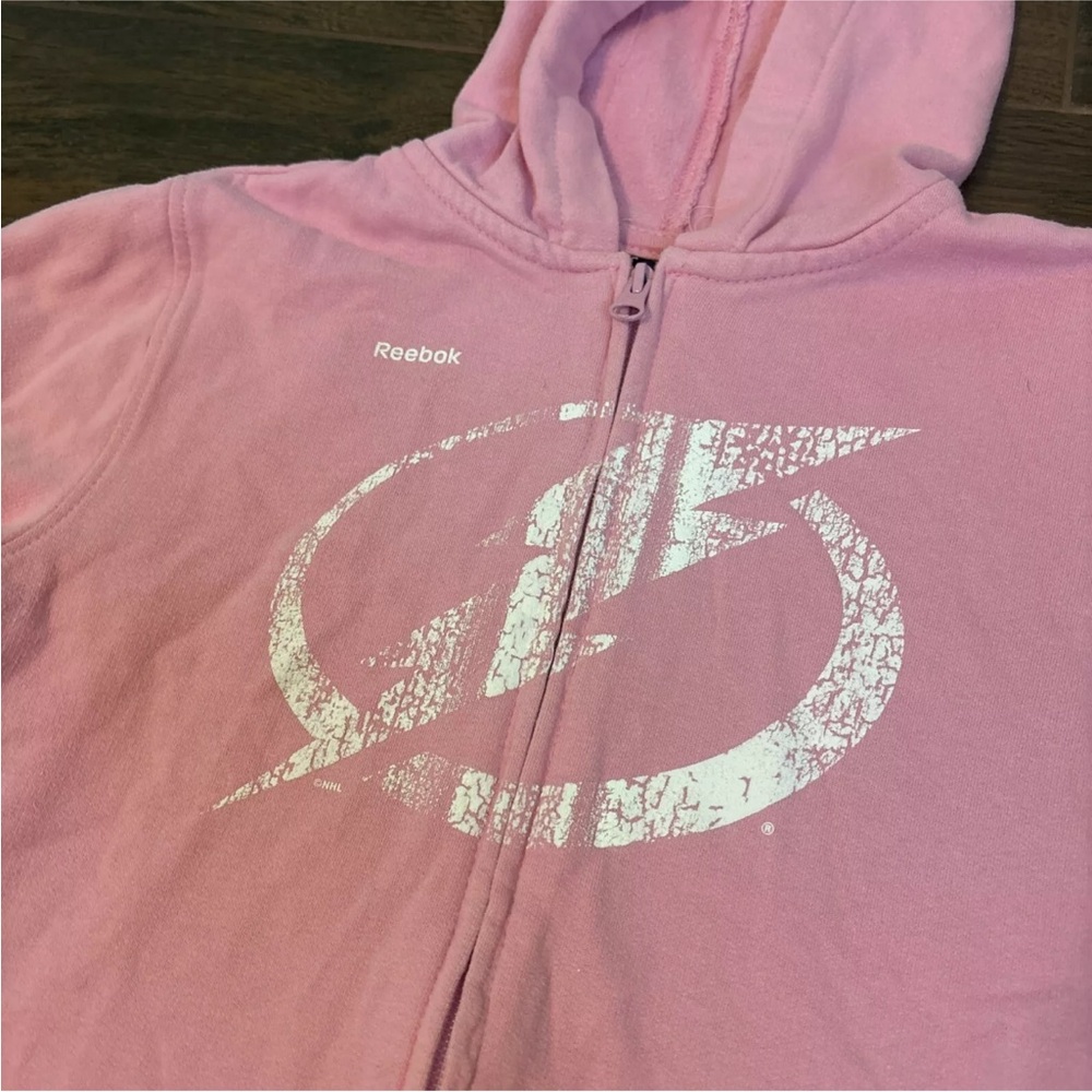 Girls Pink Tampa Bay Lightning NHL Hockey Zip Hoodie Sweatshirt L(14) Reebok - Picture 2 of 2